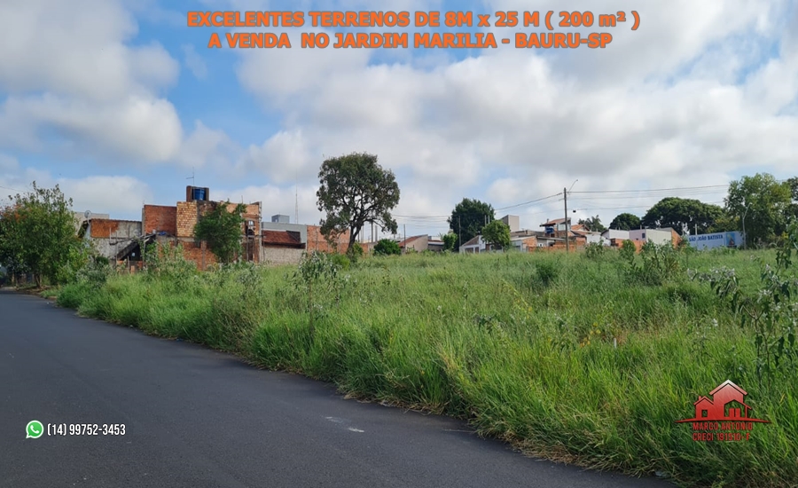 Excelentes Terrenos de 200 m² ( 8m x 25 m ) a Venda no Jardim Marilia – Bauru/SP Excelentes Terrenos de 200 m² ( 8m x 25 m ) a Venda no Jardim Marilia – Bauru/SP